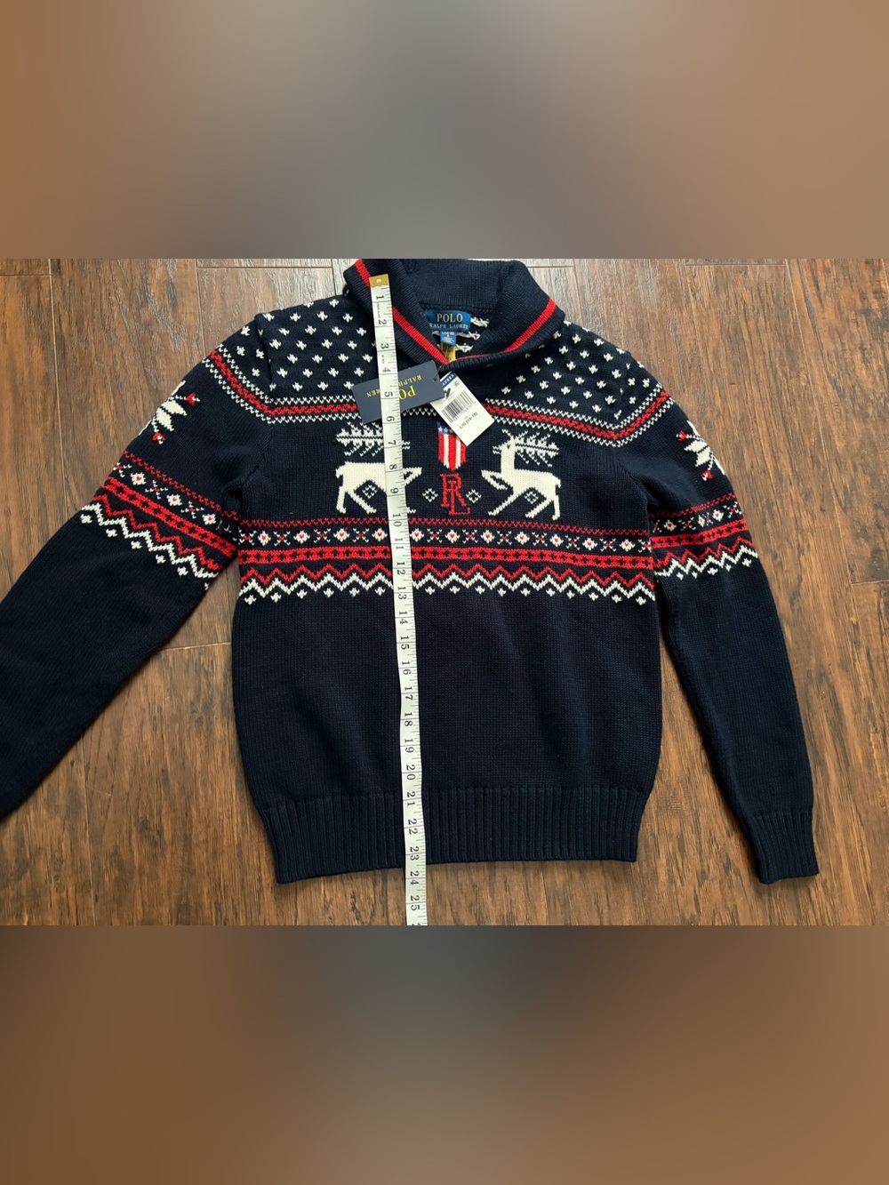 Ralph Lauren Navy Crewneck Fair Isle Reindeer Knit Sweater